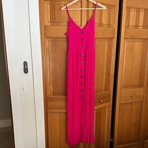 VENUS Fuchsia Button-Down Maxi Dress